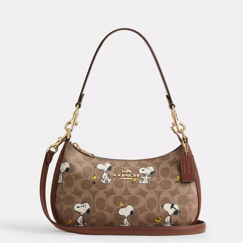 NWT!Coach X Peanuts Teri Shoulder Bag In Signature With Snoopy Print(CBJ88) - Picture 1 of 8